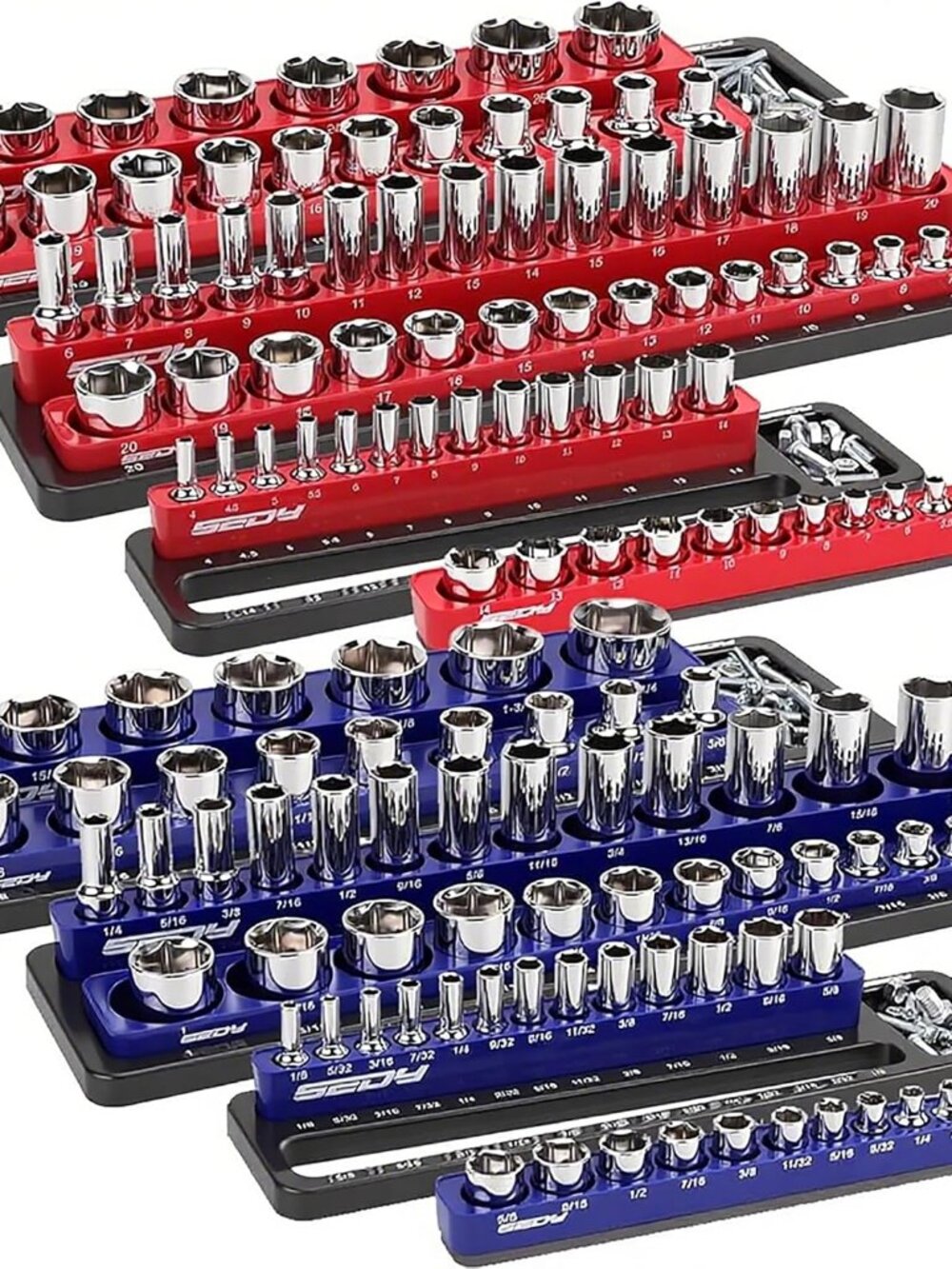 Magnetic Socket Holder Organizer Set: 6-Piece Detachable 1/2 3/8 1/4 Drive Socke